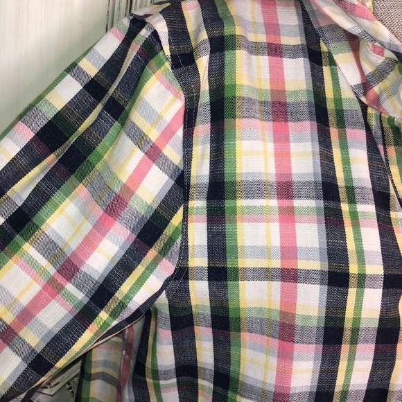 Medrona Lightweight Denim Multi Color Plaid Pullover Windbreaker Top Size Large - Picture 7 of 15